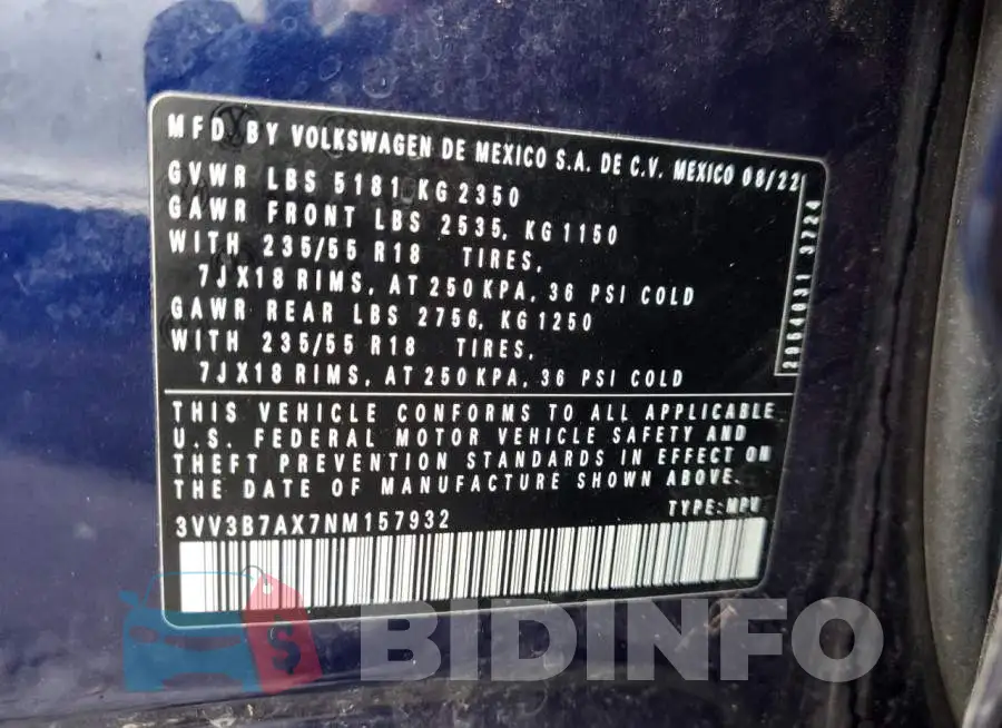 3VV3B7AX7NM157932 Photo# 13