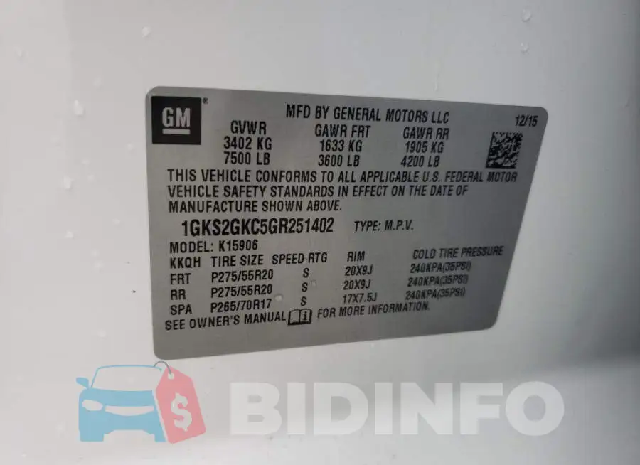 1GKS2GKC5GR251402 Photo# 13
