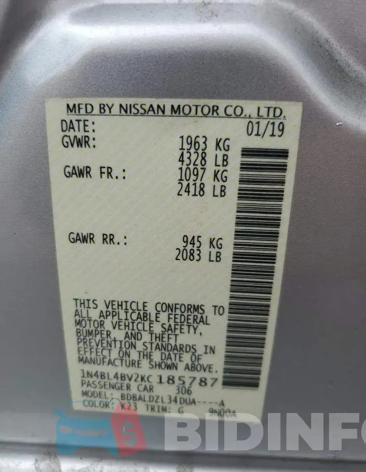 1N4BL4BV2KC185787 Photo# 12