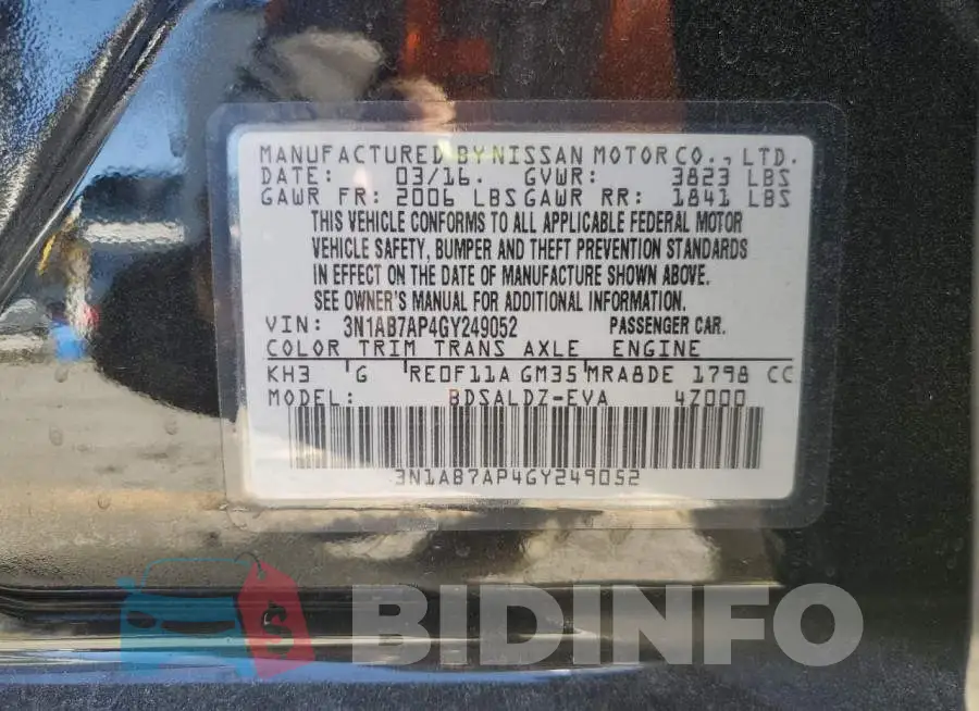 3N1AB7AP4GY249052 Photo# 12
