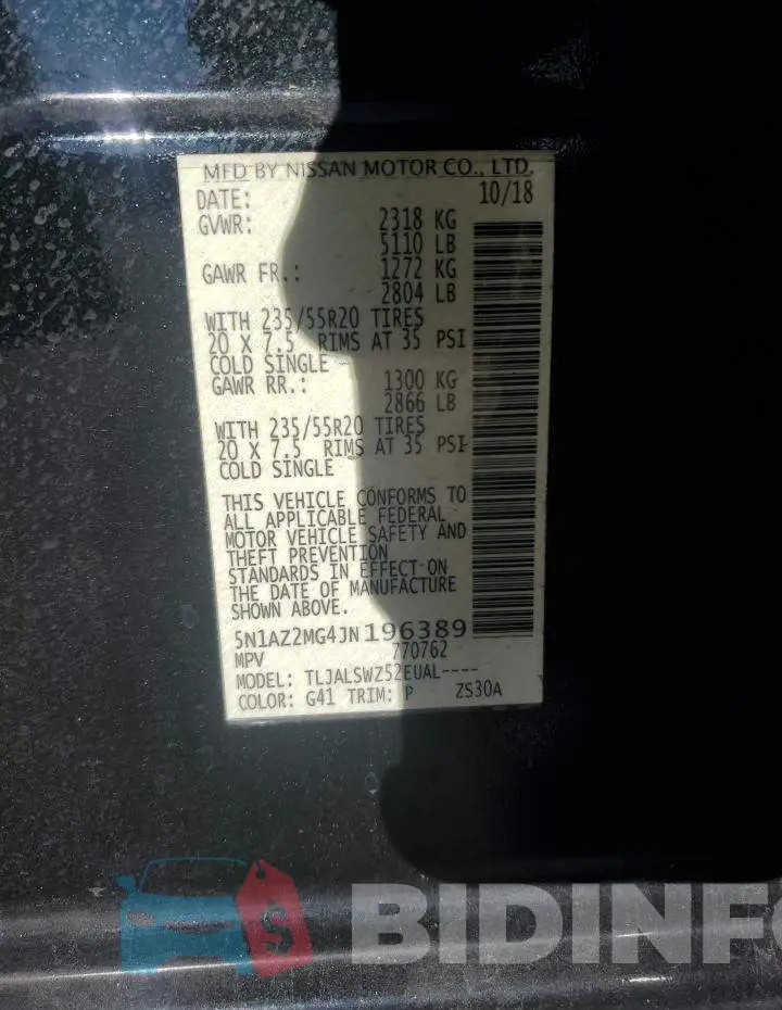 5N1AZ2MG4JN196389 Photo# 13