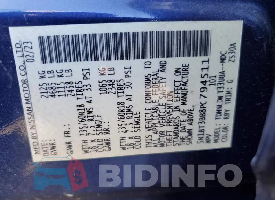 5N1BT3BB8PC794511 Photo# 13
