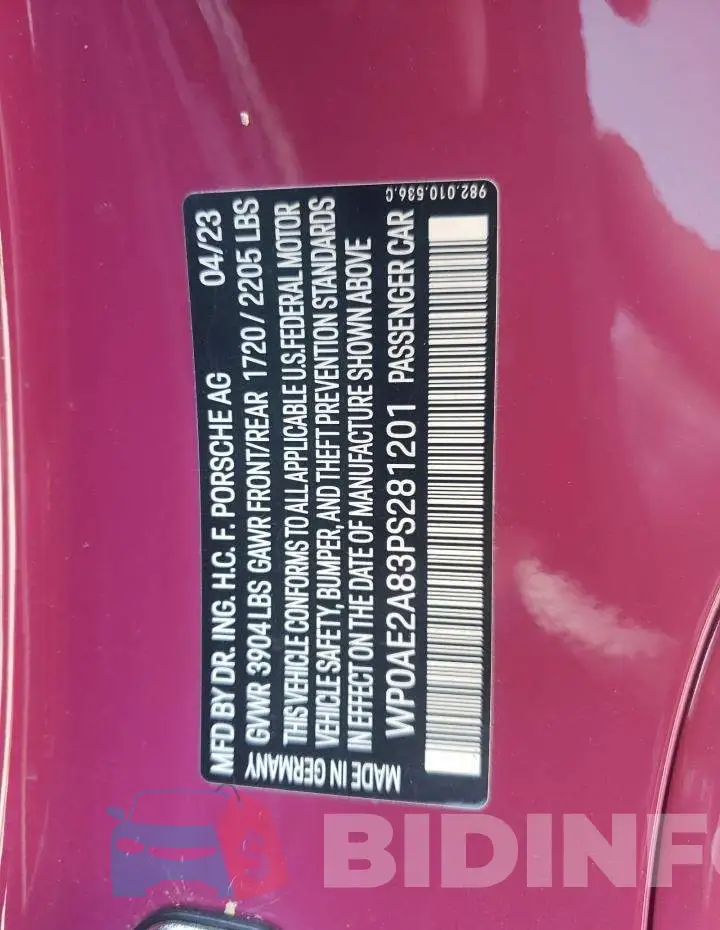 WP0AE2A83PS281201 Photo# 13