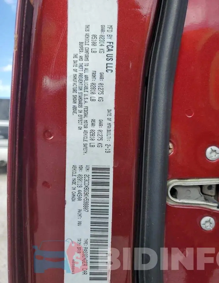 2C3CDXBG9KH598807 Photo# 12