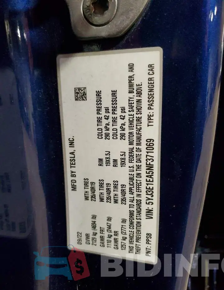 5YJ3E1EA5NF371069 Photo# 13