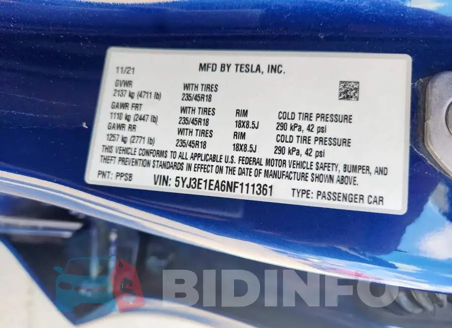 5YJ3E1EA6NF111361 Photo# 12