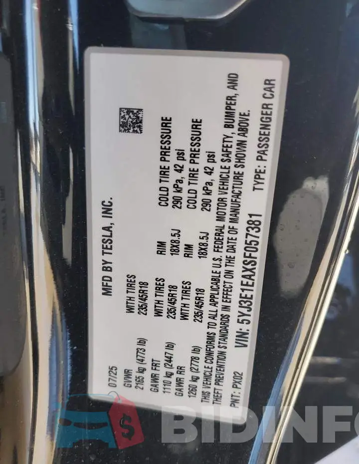 5YJ3E1EAXSF057381 Photo# 12