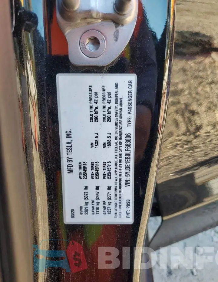 5YJ3E1EB9LF663006 Photo# 12