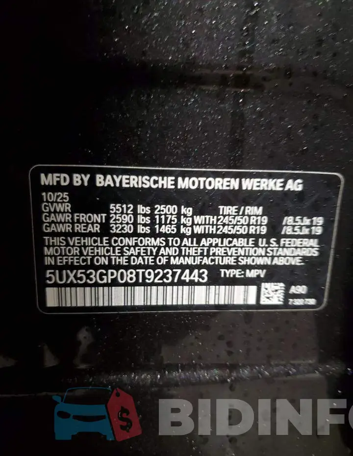 5UX53GP08T9237443 Photo# 13