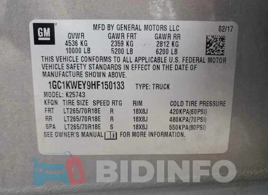1GC1KWEY9HF150133 Photo# 13