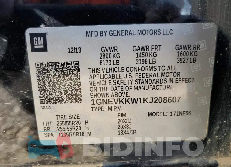 1GNEVKKW1KJ208607 Photo# 13