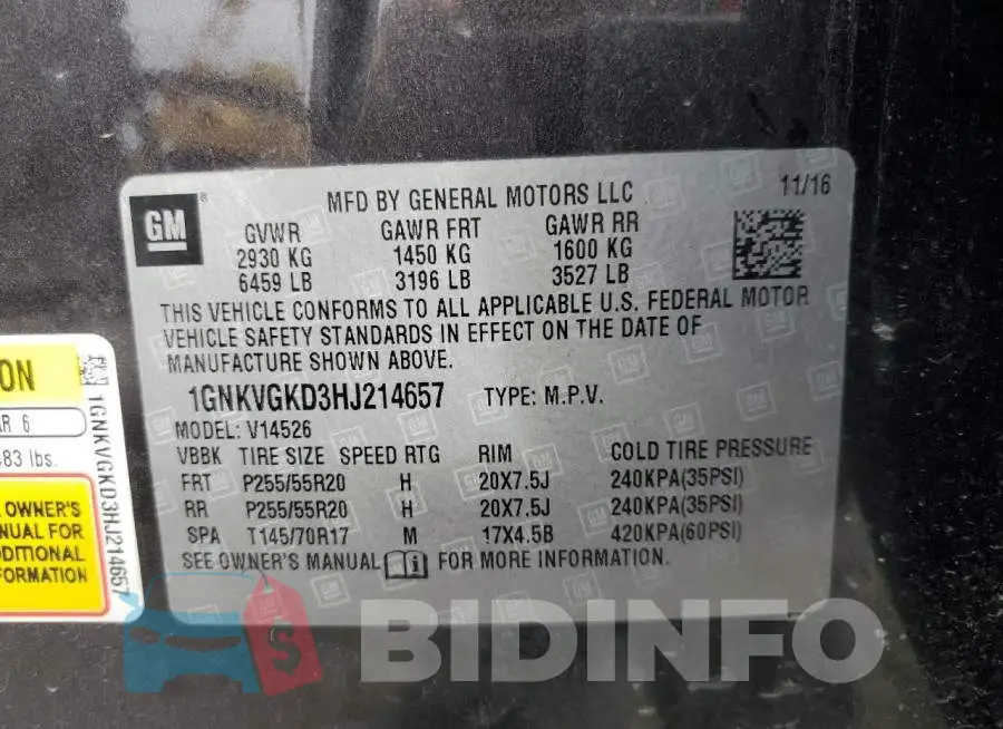 1GNKVGKD3HJ214657 Photo# 12