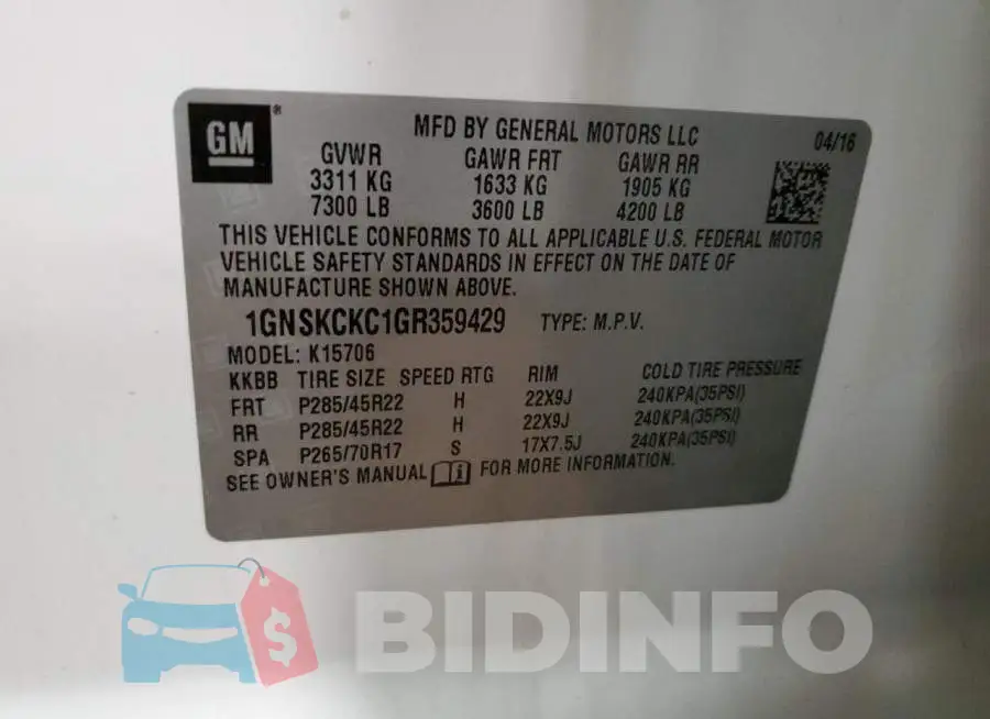 1GNSKCKC1GR359429 Photo# 14