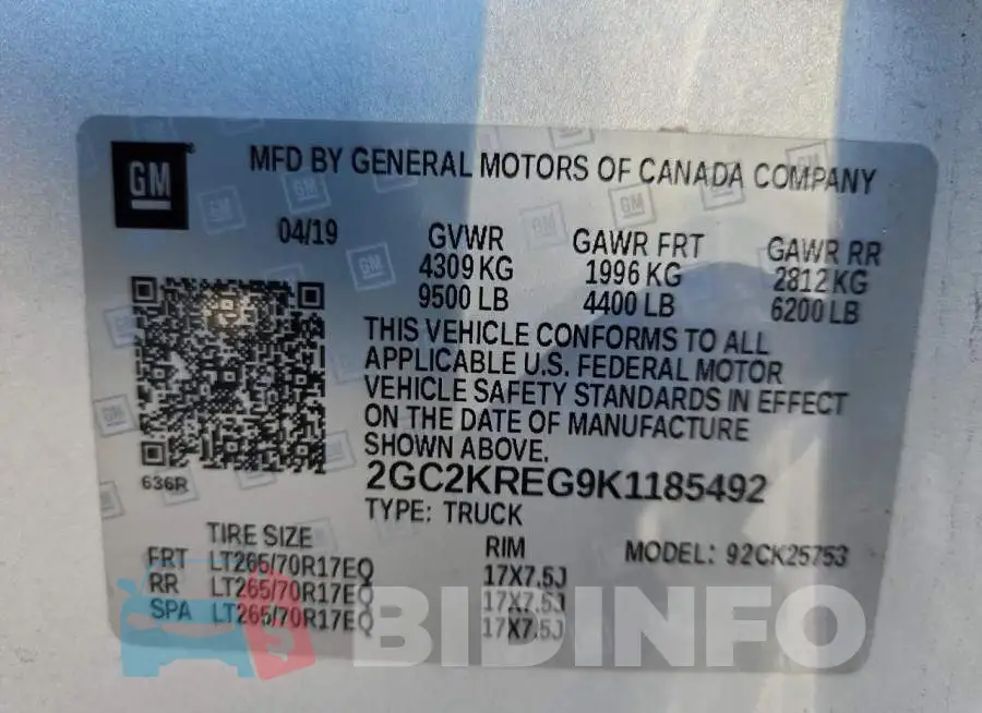 2GC2KREG9K1185492 Photo# 12