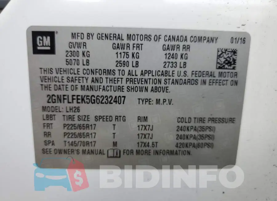 2GNFLFEK5G6232407 Photo# 13