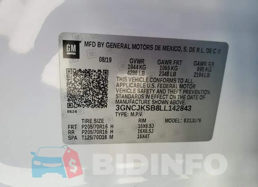 3GNCJKSB8LL142843 Photo# 13