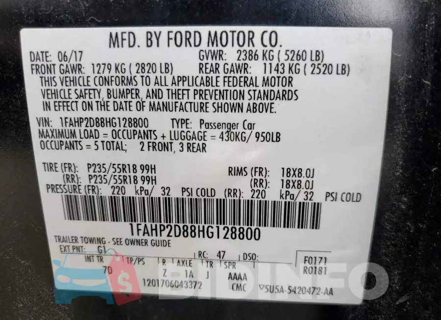 1FAHP2D88HG128800 Photo# 13