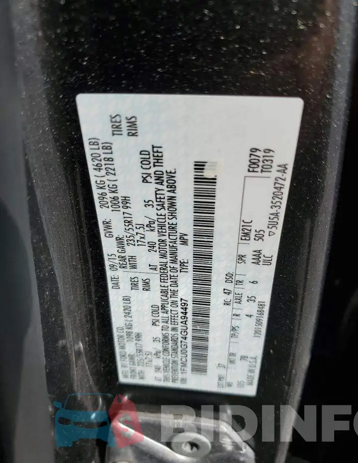 1FMCU0G74GUA94497 Photo# 14