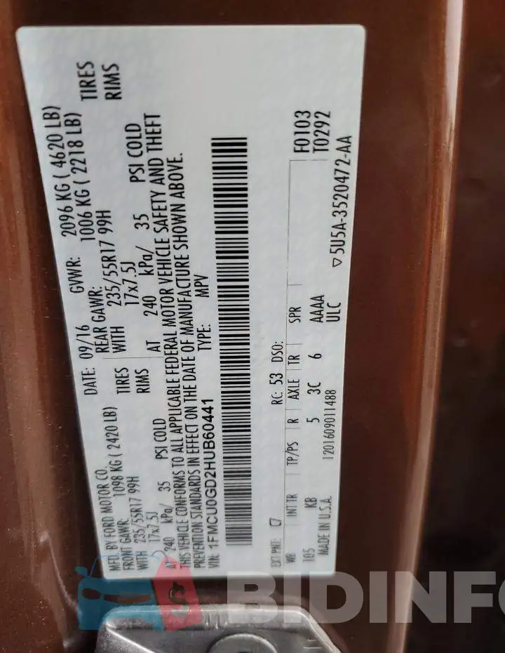 1FMCU0GD2HUB60441 Photo# 12