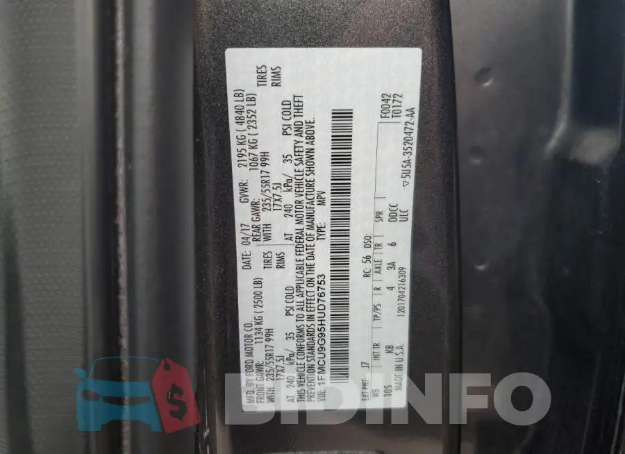 1FMCU9G95HUD76753 Photo# 13