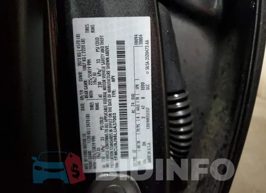 1FMCU9J98LUA37003 Photo# 13
