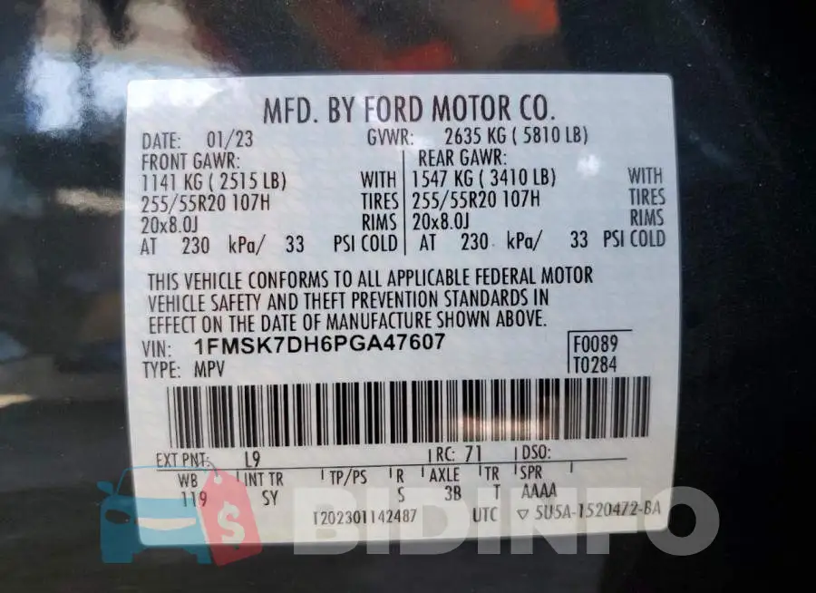1FMSK7DH6PGA47607 Photo# 14