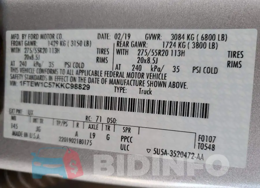 1FTEW1C57KKC98829 Photo# 12
