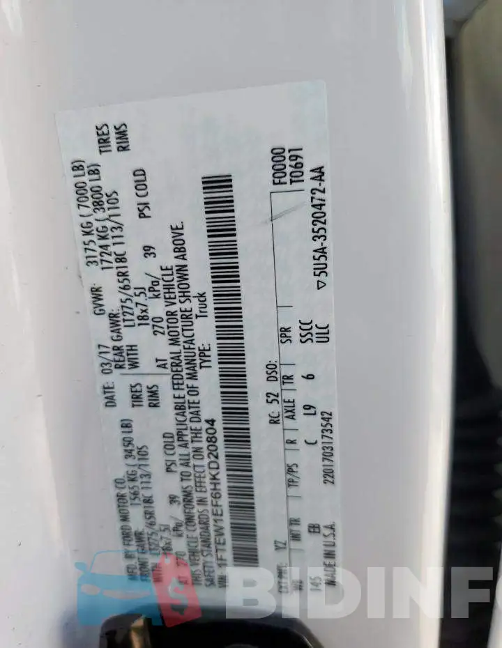 1FTEW1EF6HKD20804 Photo# 12