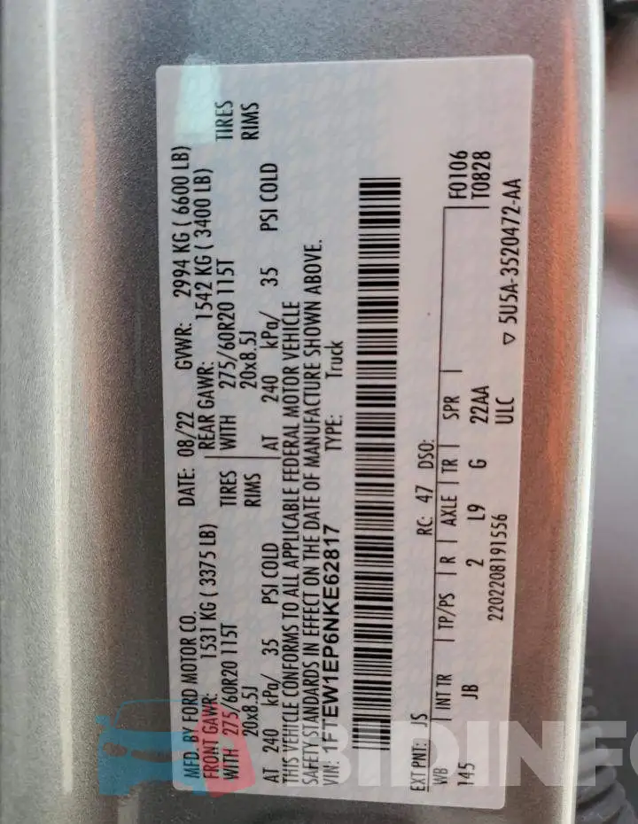 1FTEW1EP6NKE62817 Photo# 12