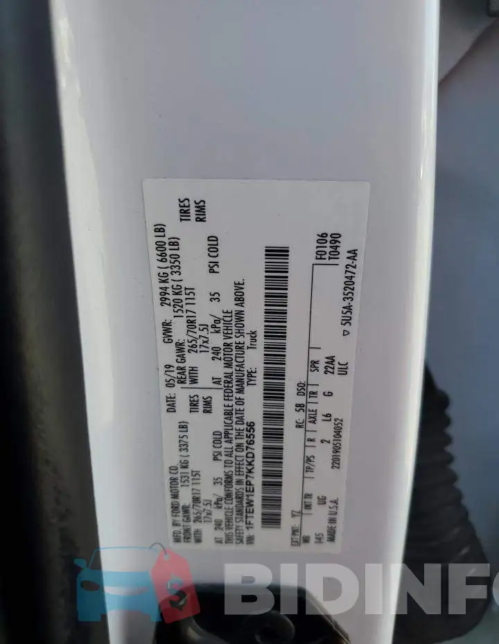 1FTEW1EP7KKD76556 Photo# 12