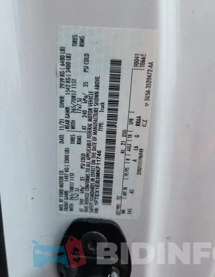 1FTEX1EB3MKF11746 Photo# 12