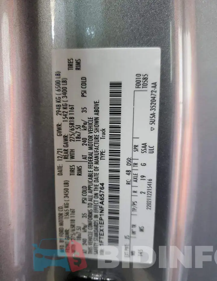 1FTEX1EP1NFA65764 Photo# 13
