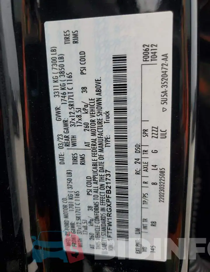 1FTFW1RGXPFB21737 Photo# 12