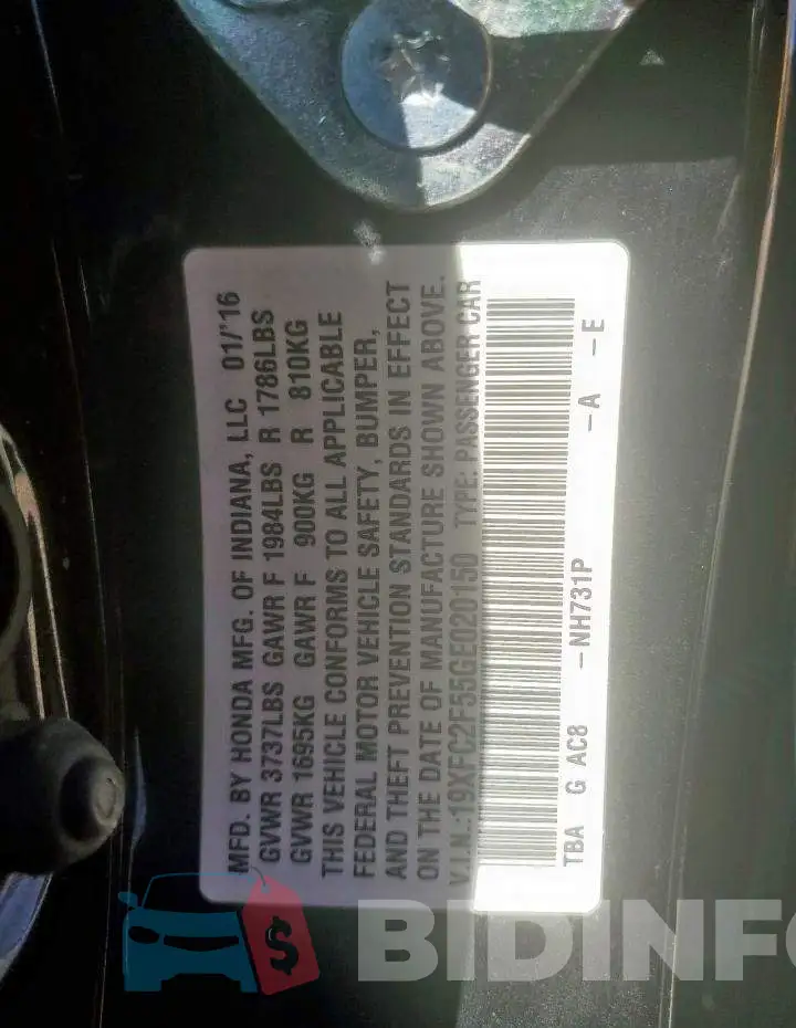 19XFC2F55GE020150 Photo# 12
