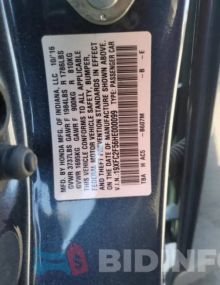 19XFC2F56HE000099 Photo# 12