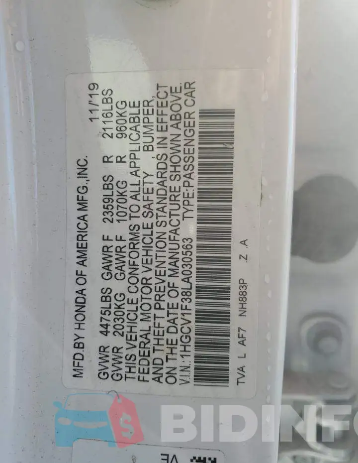 1HGCV1F38LA030563 Photo# 12