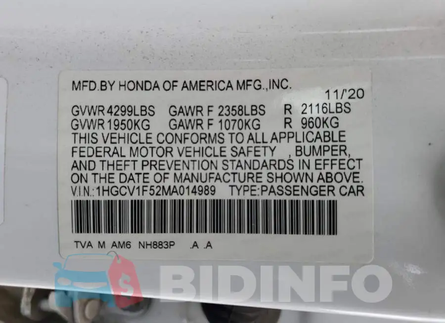 1HGCV1F52MA014989 Photo# 13