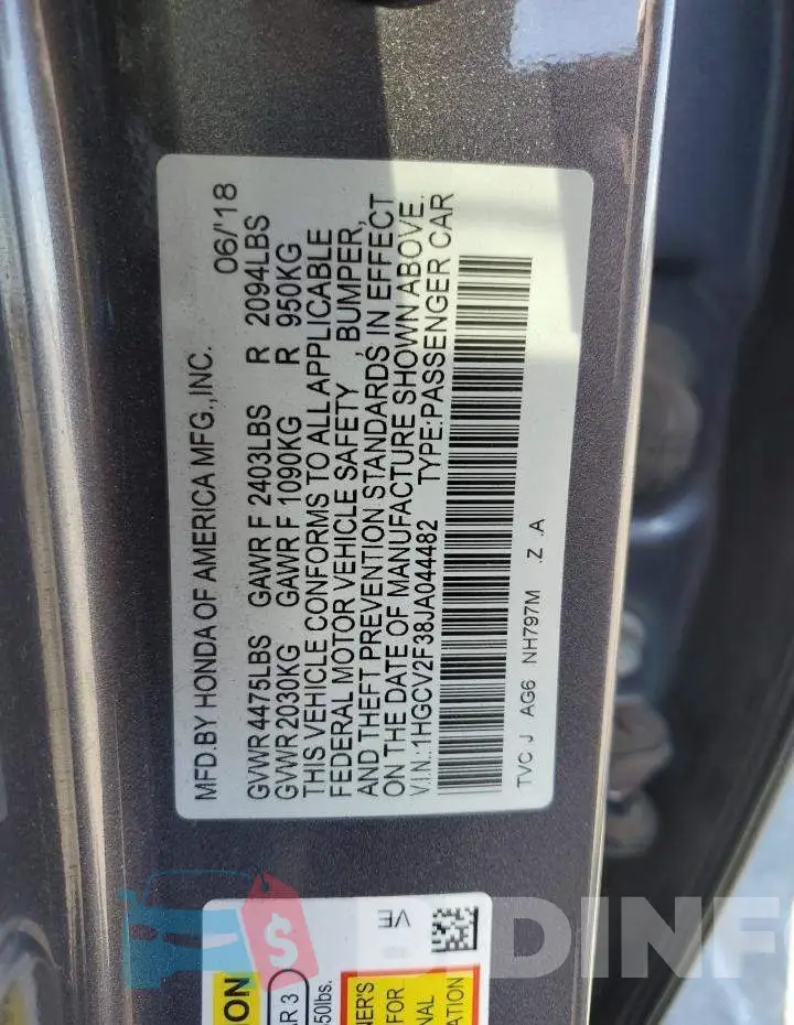 1HGCV2F38JA044482 Photo# 12