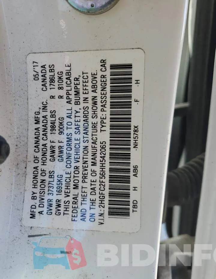 2HGFC2F56HH542065 Photo# 12
