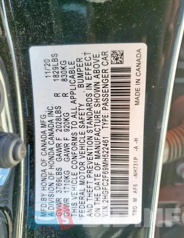 2HGFC2F69MH522461 Photo# 12