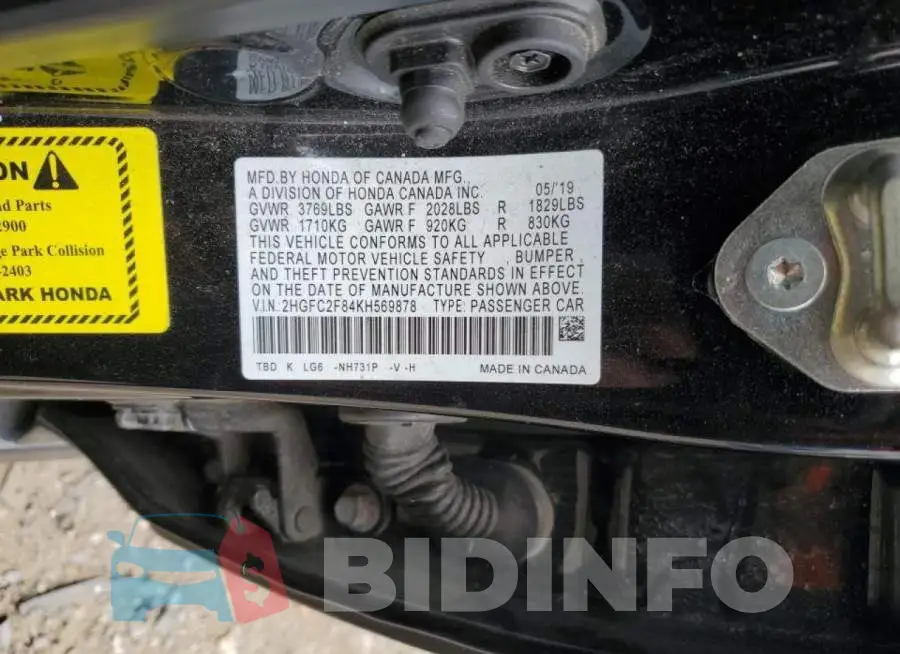 2HGFC2F84KH569878 Photo# 12