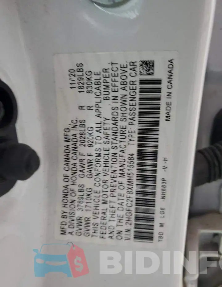 2HGFC2F8XMH515584 Photo# 12