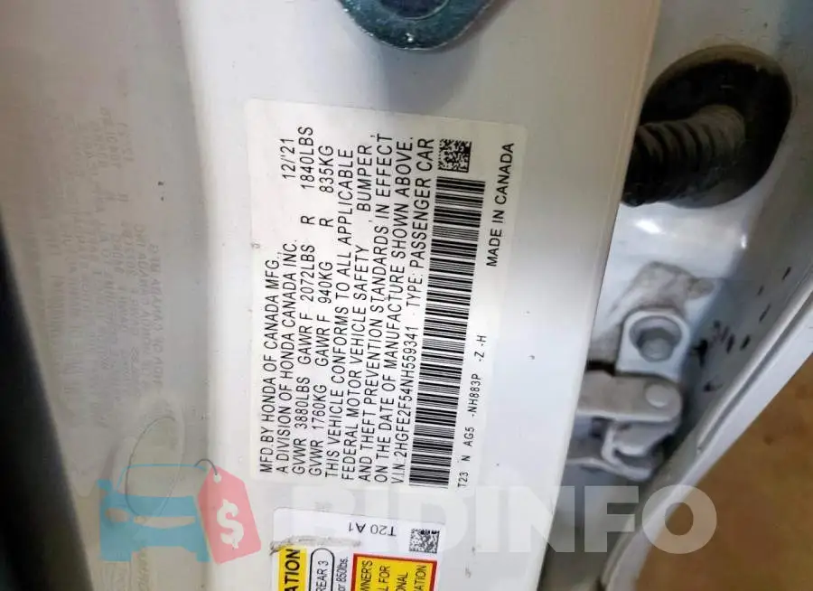 2HGFE2F54NH559341 Photo# 12