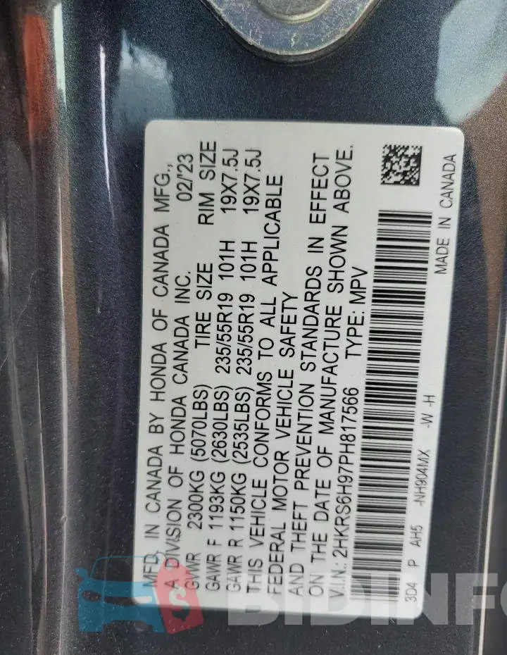 2HKRS6H97PH817566 Photo# 13