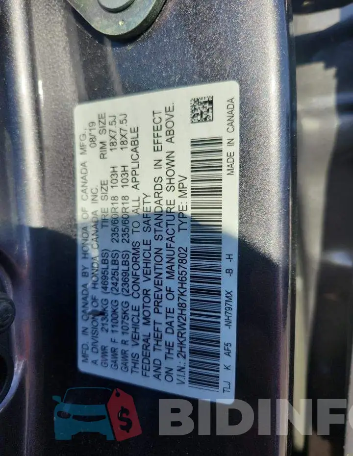 2HKRW2H87KH657802 Photo# 13