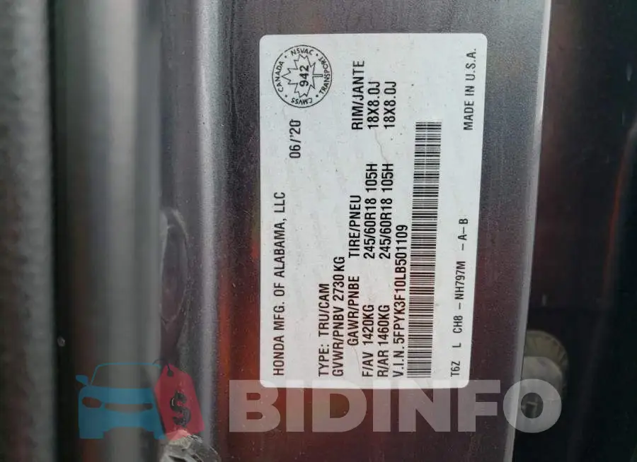 5FPYK3F10LB501109 Photo# 12