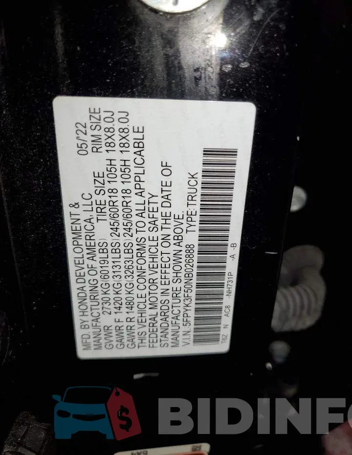 5FPYK3F50NB026888 Photo# 14