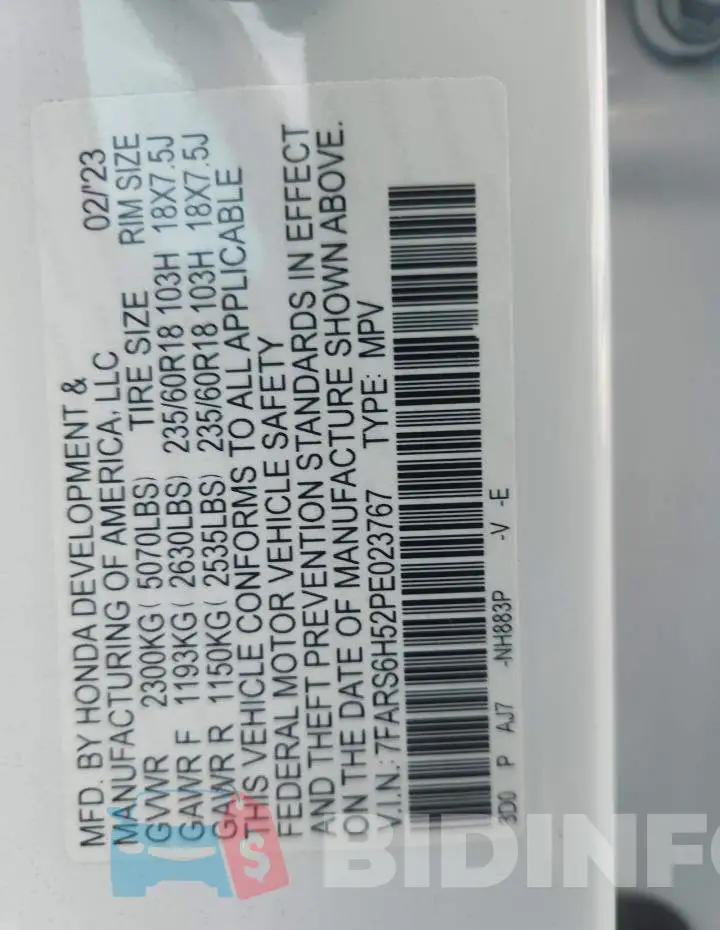7FARS6H52PE023767 Photo# 12