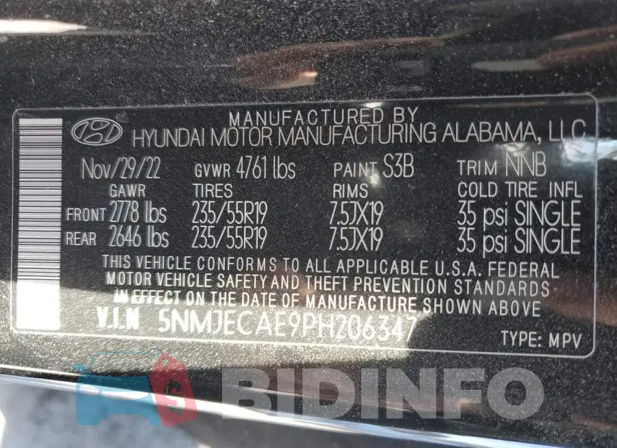 5NMJECAE9PH206347 Photo# 14