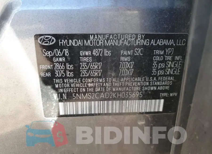 5NMS2CAD2KH035695 Photo# 13